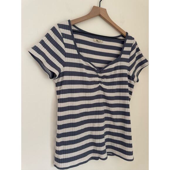 Madewell Ribbed Sweetheart Tee in Strips- Blue and White - XL - Picture 5 of 8